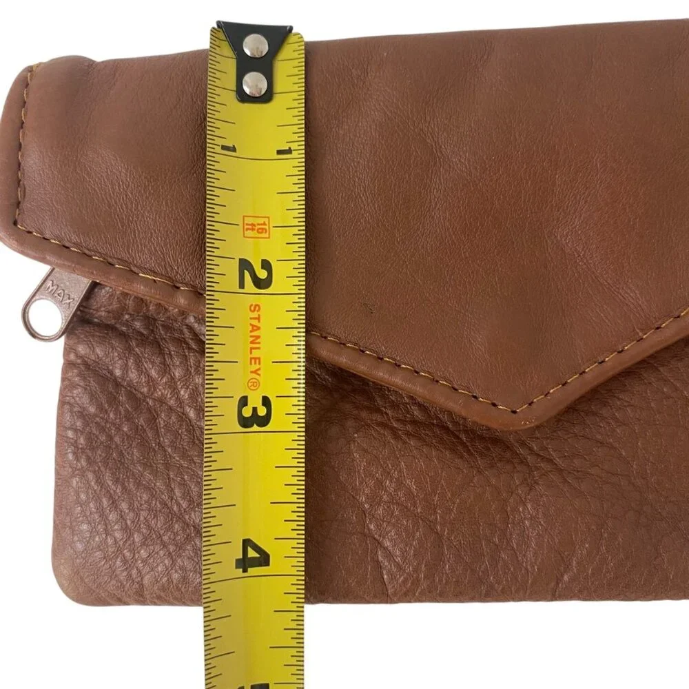 Vintage Tan‎ Leather Small Envelope Wallet Purse Zippered Pockets Travel Mexico